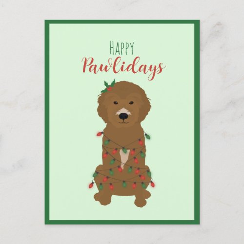 Happy Pawlidays Goldendoodle Christmas Lights Holiday Postcard