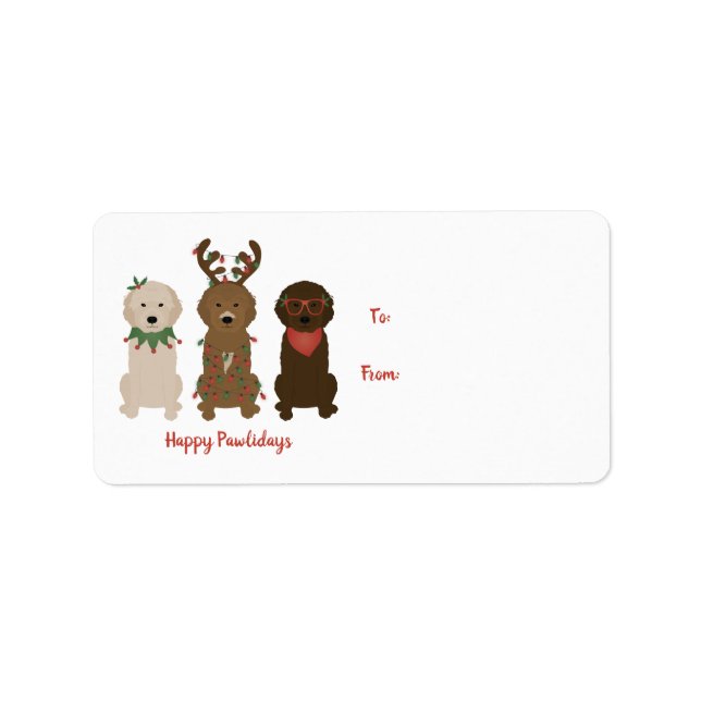 Happy Pawlidays Goldendoodle Christmas Lights Label (Front)