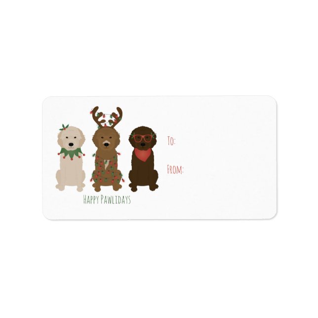 Happy Pawlidays Goldendoodle Christmas Lights Label (Front)