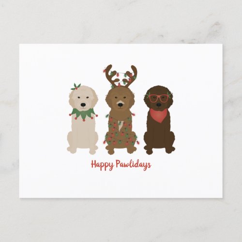 Happy Pawlidays Goldendoodle Christmas Lights Postcard