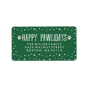 Happy Pawlidays Green Holiday Address Label