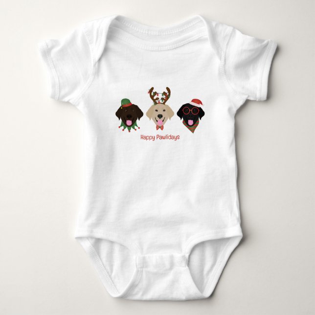 Happy Pawlidays Labrador Retriever Dogs Baby Bodysuit (Front)