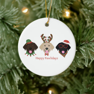 Happy Pawlidays Labrador Retriever Dogs Ceramic Ornament