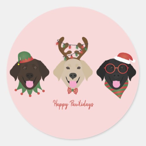 Happy Pawlidays Labrador Retriever Dogs Classic Round Sticker