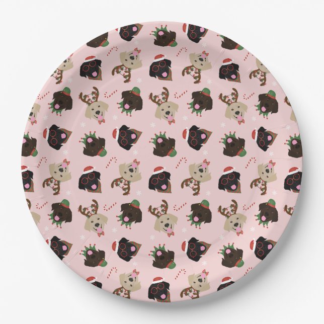 Happy Pawlidays Labrador Retriever Dogs Paper Plates (Front)