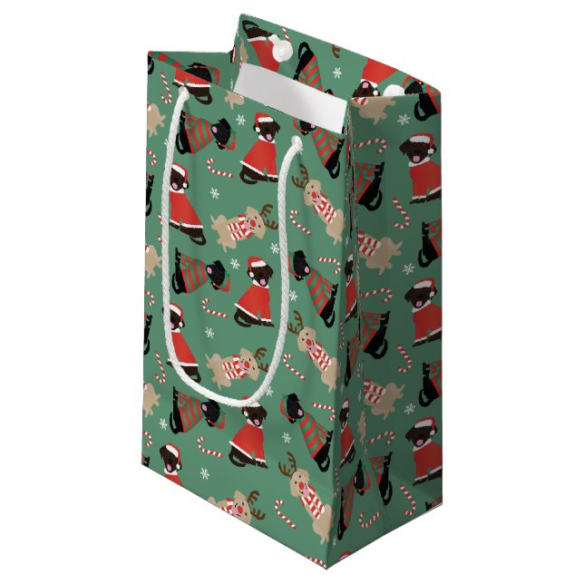 Happy Pawlidays Labrador Retriever Dogs Small Gift Bag (Front Angled)