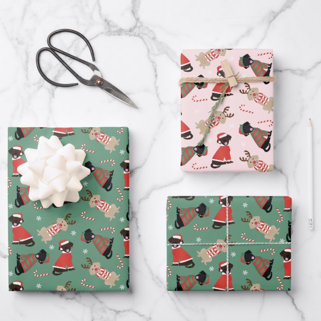 Happy Pawlidays Labrador Retriever Dogs Wrapping Paper Sheets (Front)