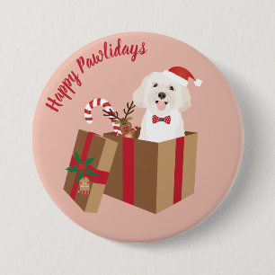 Happy Pawlidays Maltipoo Christmas Present Button