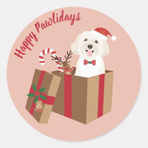 Happy Pawlidays Maltipoo Christmas Present Classic Round Sticker