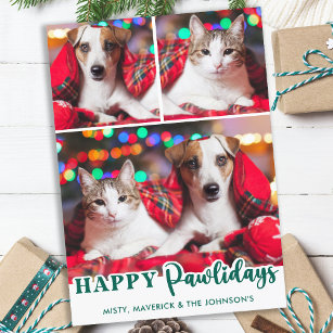 Happy Pawlidays Modern Custom Pet Dog Photo Holiday Card