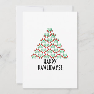 Happy pawlidays, paw print forming Christmas tree Holiday Card