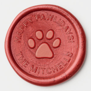 Happy Pawlidays Paw Print with Name Wax Seal Sticker