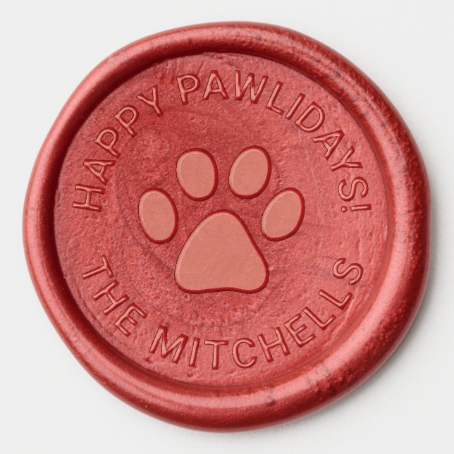 Happy Pawlidays Paw Print with Name Wax Seal Sticker (Front)