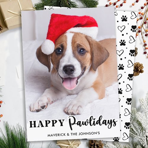 Happy Pawlidays Personalized Cute Pet Dog Photo Holiday Card