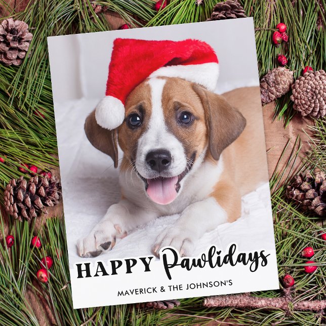 Happy Pawlidays Personalized Cute Pet Dog Photo Holiday Postcard (Creator Uploaded)