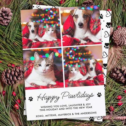 Happy Pawlidays Personalized Dog Cat Pet 4 Photo Holiday Card