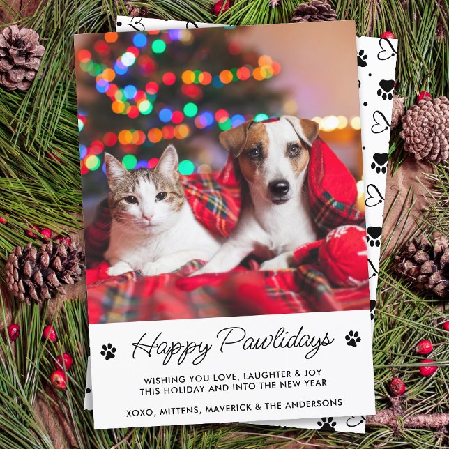 Happy Pawlidays Personalized Dog Cat Pet Photo Holiday Card (Creator Uploaded)