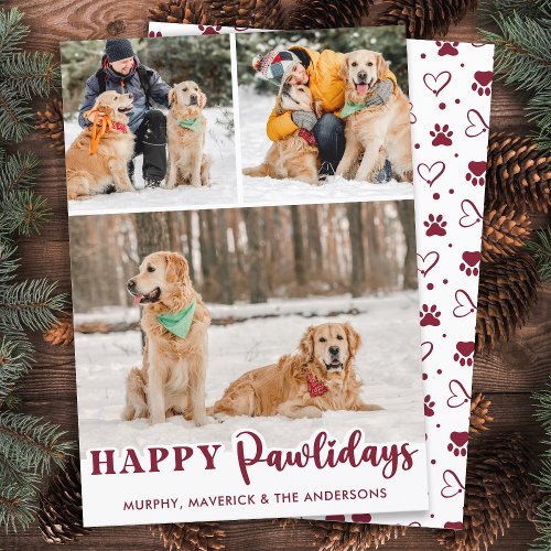 Happy Pawlidays Personalized Modern Dog 3 Photos  Holiday Card