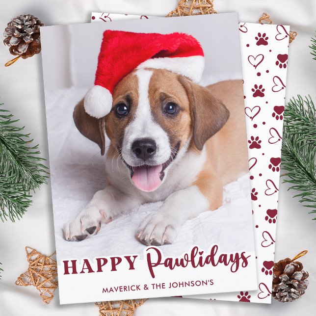 Happy Pawlidays Personalized Modern Pet Dog Photo  Holiday Card (Creator Uploaded)