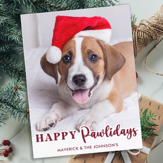 Happy Pawlidays Personalized Modern Pet Dog Photo Holiday Postcard (Creator Uploaded)