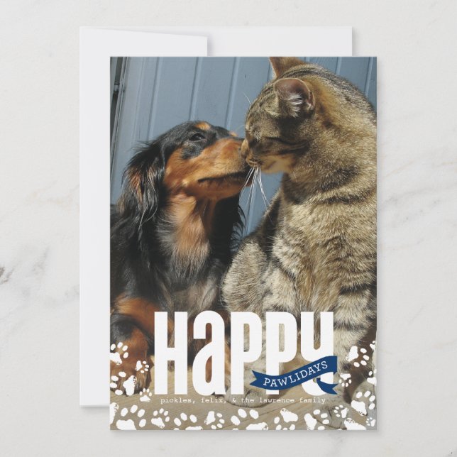 Happy Pawlidays Pet Christmas Photo Card (Front)
