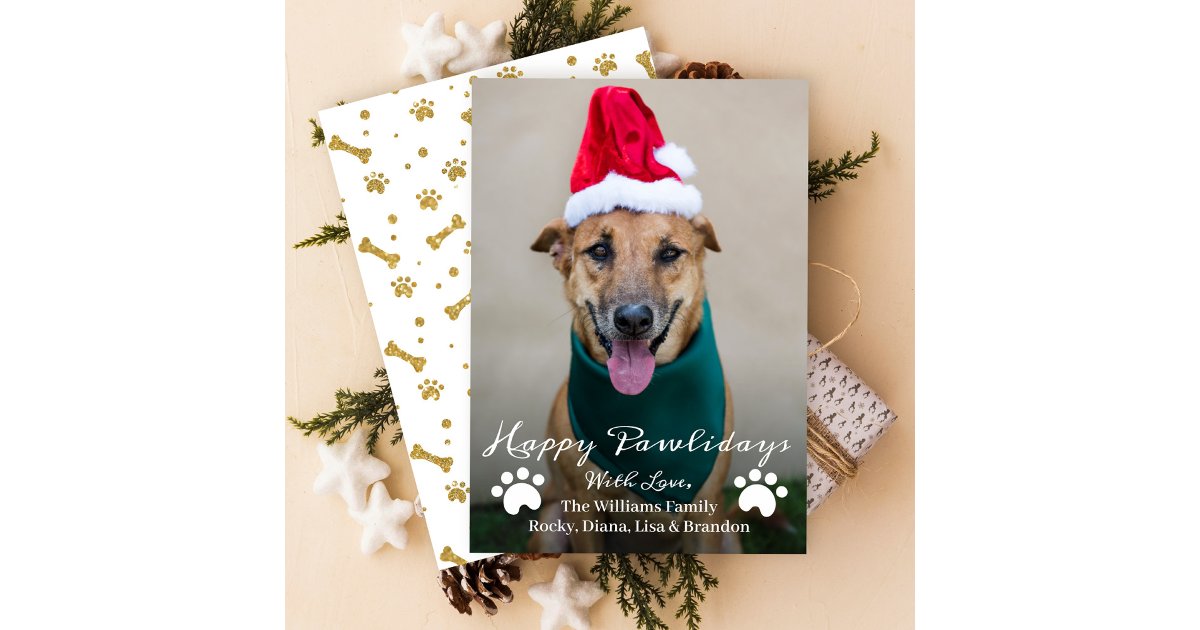 Happy Pawlidays Pet Dog Puppy Photo Christmas Holiday Card | Zazzle