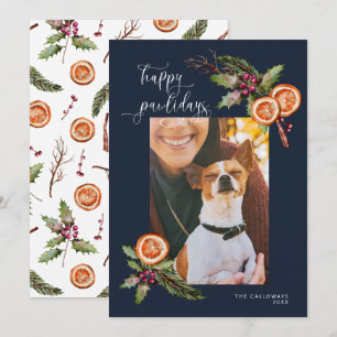 Happy Pawlidays Pet Photo Christmas Blue Holiday C Card