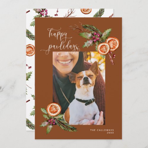 Happy Pawlidays Pet Photo Christmas Terracotta Holiday Card