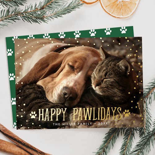 Happy Pawlidays Pet Photo Foil Holiday Card