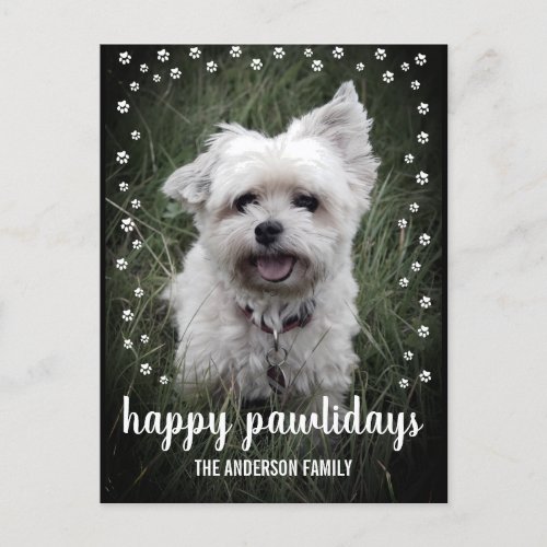 Happy Pawlidays Photo Modern Dog Christmas Holiday Postcard