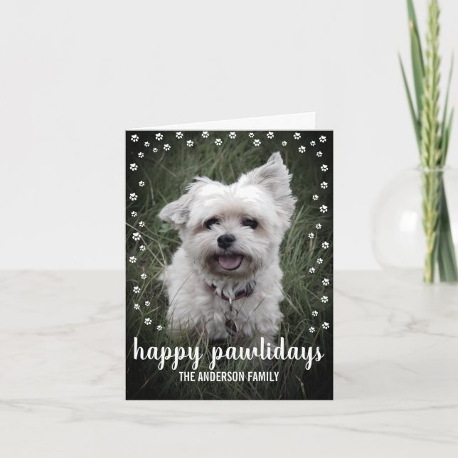 Happy Pawlidays Photo Modern Elegant Dog Christmas Holiday Card (Front)