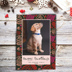 Happy Pawlidays Pink Black One line Dog Photo Holiday Card