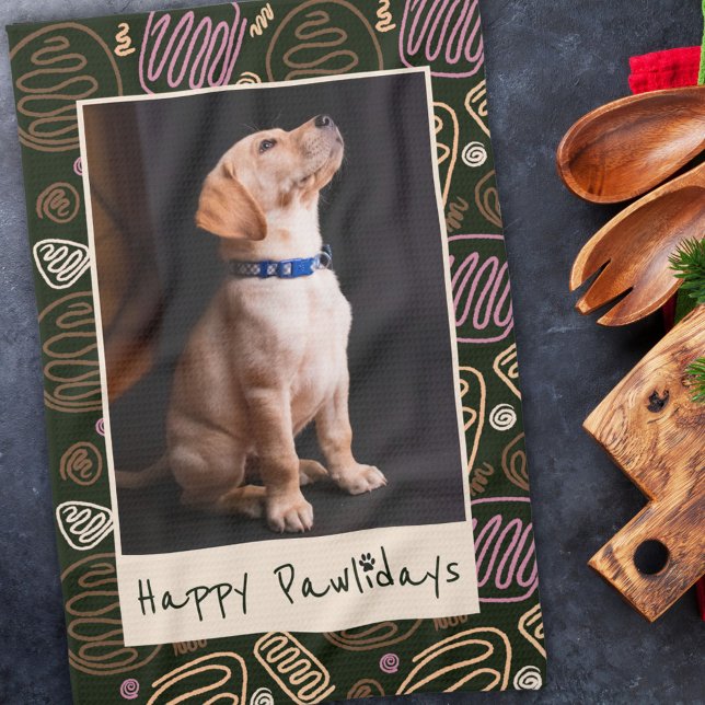 Happy Pawlidays Pink Black One line Pet Photo Kitchen Towel (Creator Uploaded)