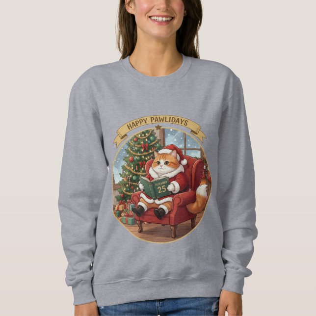 Happy Pawlidays Santa Cat Christmas Sweatshirt (Front)