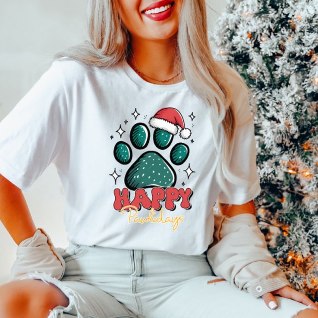 Happy Pawlidays Santa Paw Print T-Shirt (Creator Uploaded)