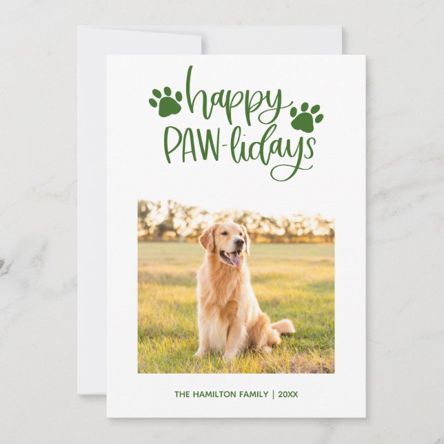 Happy Pawlidays | Simple Dog Photo Christmas Holiday Card (Front)