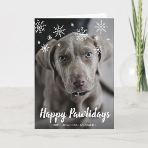 Happy Pawlidays Snowflakes Dog Photo Christmas Holiday Card