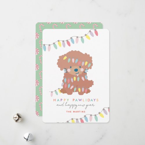 Happy Pawlidays Toy Poodle Puppy Christmas Lights Holiday Card