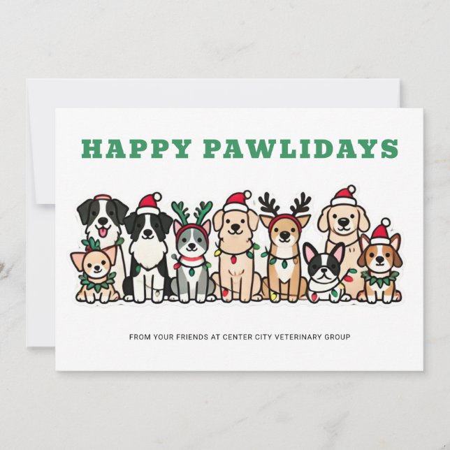 Happy Pawlidays Veterinary Holiday Card (Front)