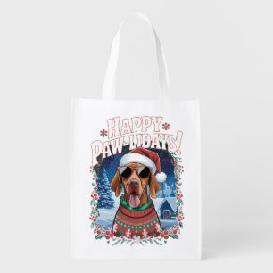 Happy Pawlidays Vizsla Christmas Velcro Dog Funny Grocery Bag