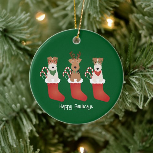 Happy Pawlidays Welsh Wire Fox Terrier Dogs Ceramic Ornament