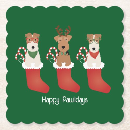 Happy Pawlidays Welsh Wire Fox Terrier Dogs Paper Coaster