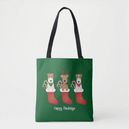 Happy Pawlidays Welsh Wire Fox Terrier Dogs Tote Bag