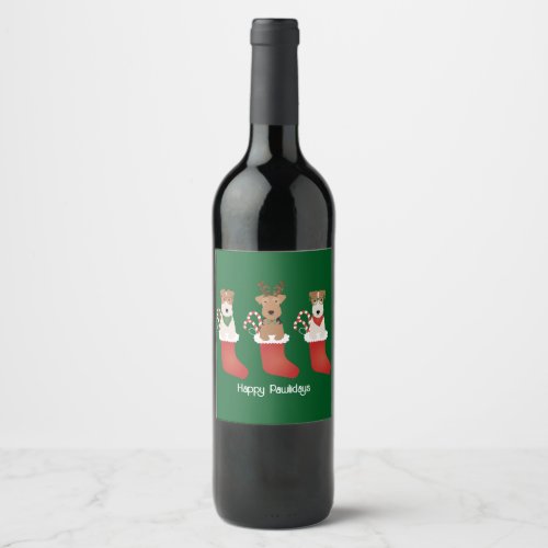 Happy Pawlidays Welsh Wire Fox Terrier Dogs Wine Label