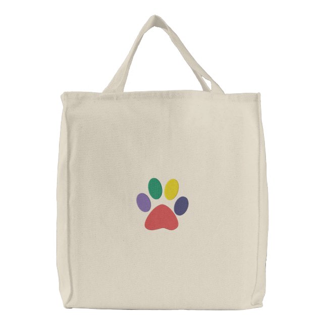 Happy Paws Doggie Embroidered Tote Bag (Front)