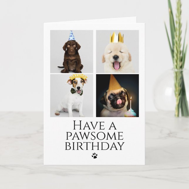 Happy Pawsome Birthday Photo Collage Dog Card (Front)