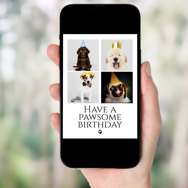 Happy Pawsome Birthday Photo Collage Dog Card (Front Digital)