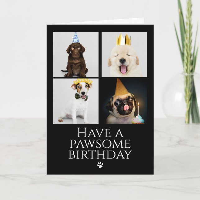 Happy Pawsome Birthday Photo Collage Dog Card (Front)