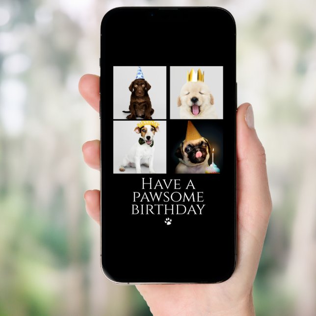 Happy Pawsome Birthday Photo Collage Dog Card (Front Digital)