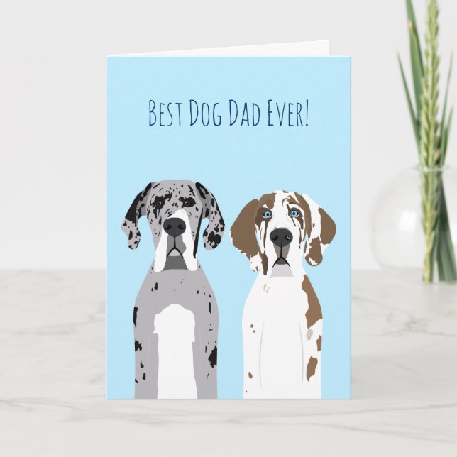 Happy Pawthers Day Cute Great Dane Dogs Blue Card (Front)